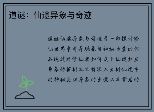 道谜：仙途异象与奇迹